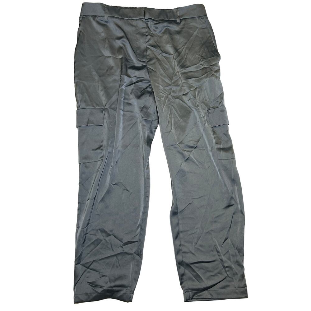 Rachel Zoe Silky Grey‎ Elastic Waist Pants Size XL Cargo Pockets High Waisted